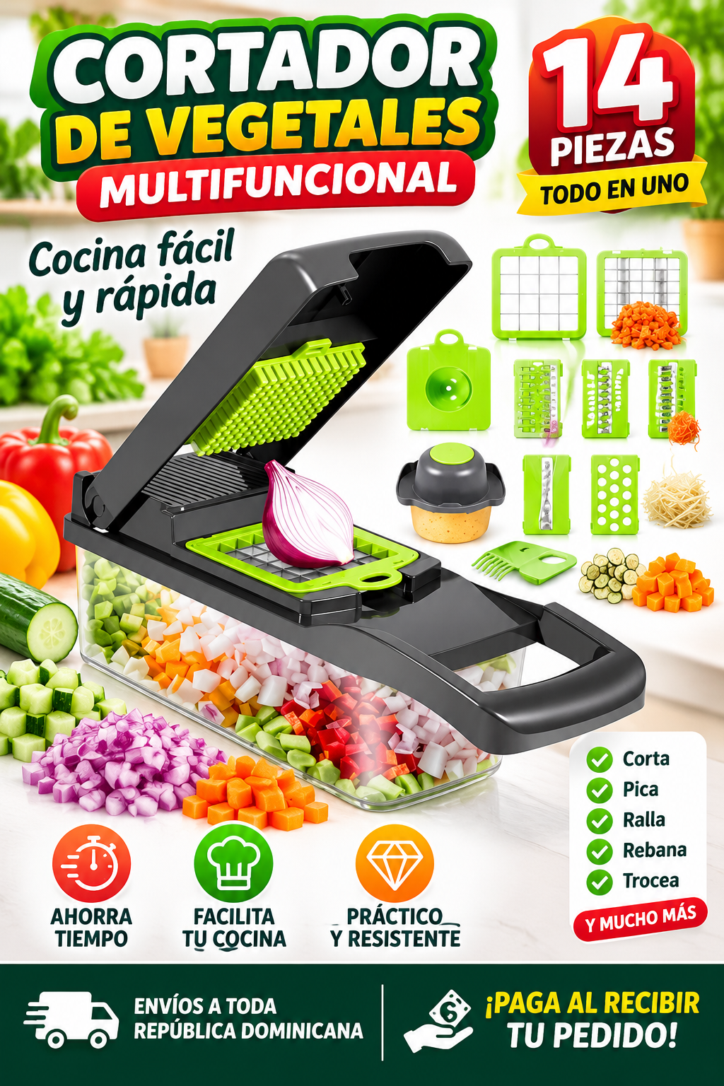 Cortador de vegetales multifuncional de 14 piezas – Cocina fácil y rápida