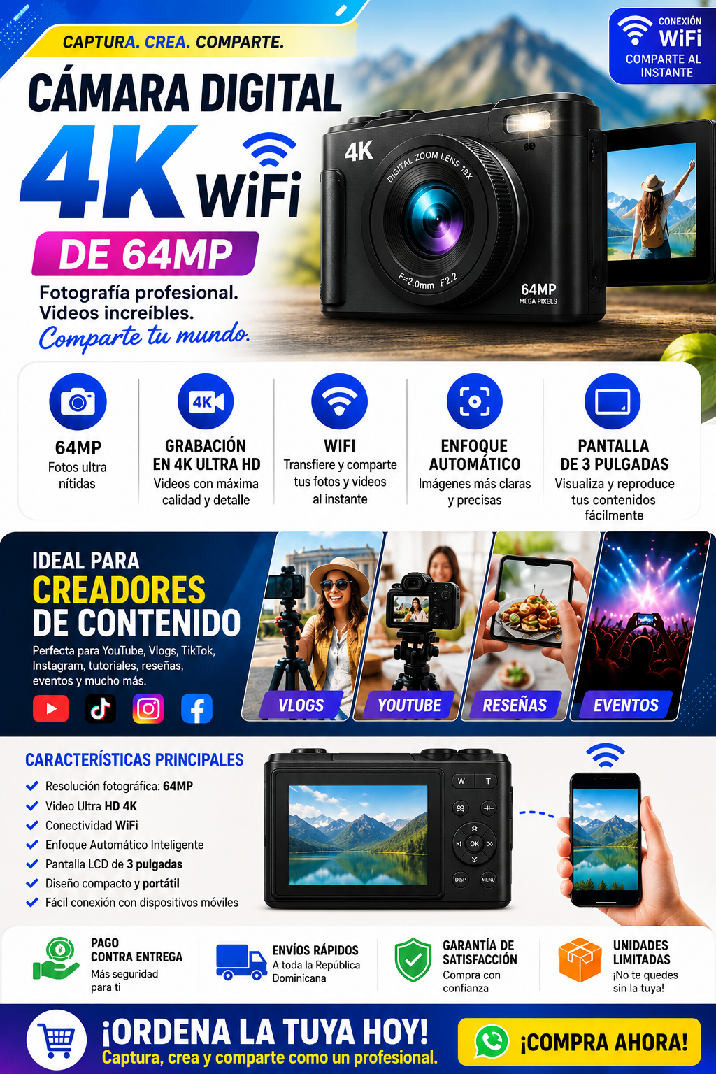 Cámara Digital 4K WiFi 64MP