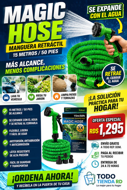 Manguera Retráctil Magic Hose Expandible – 15 Metros / 50 Pies