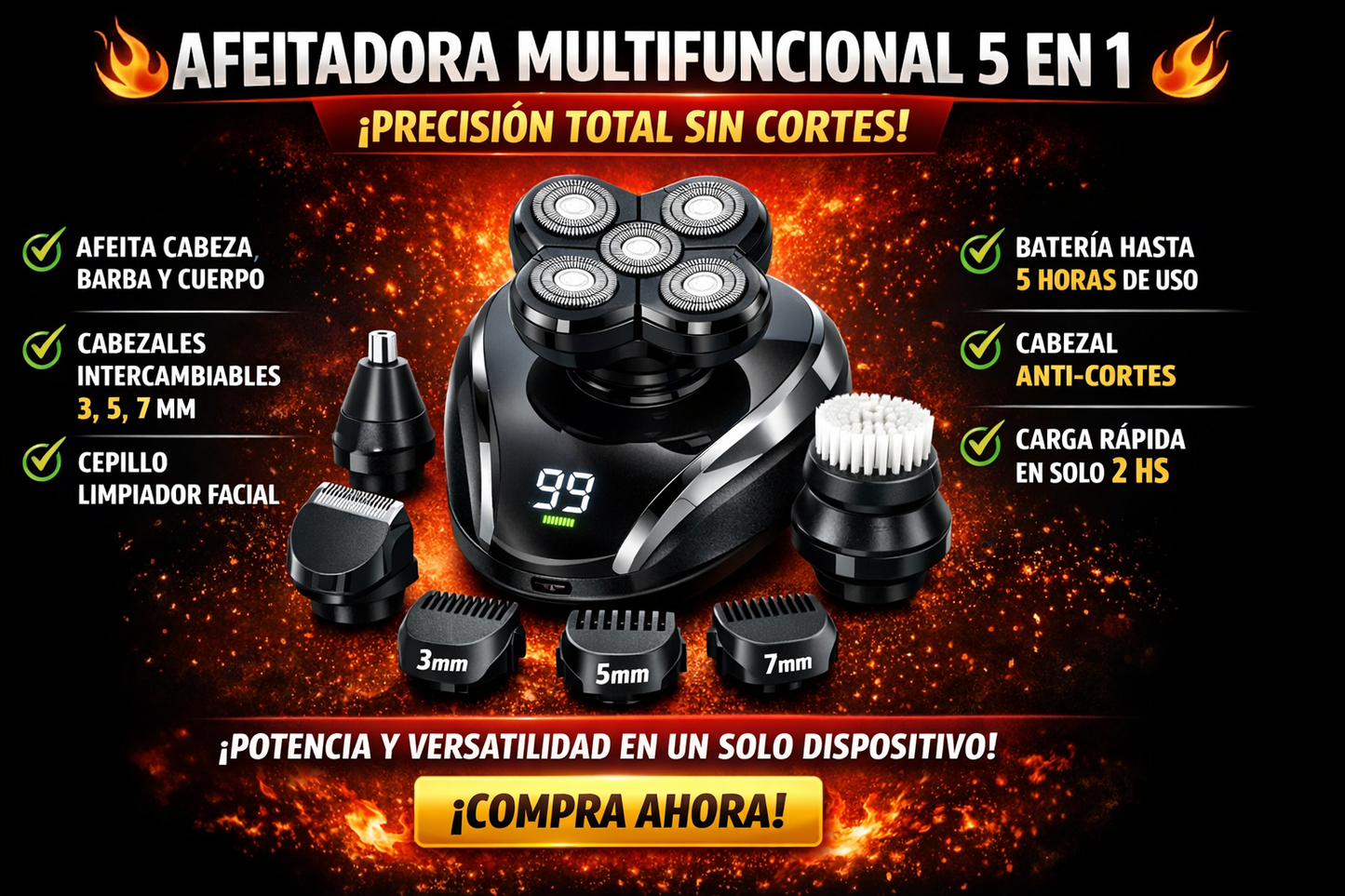 AFEITADORA MULTIFUNCIONAL 5 EN 1 – PRECISIÓN TOTAL SIN CORTES