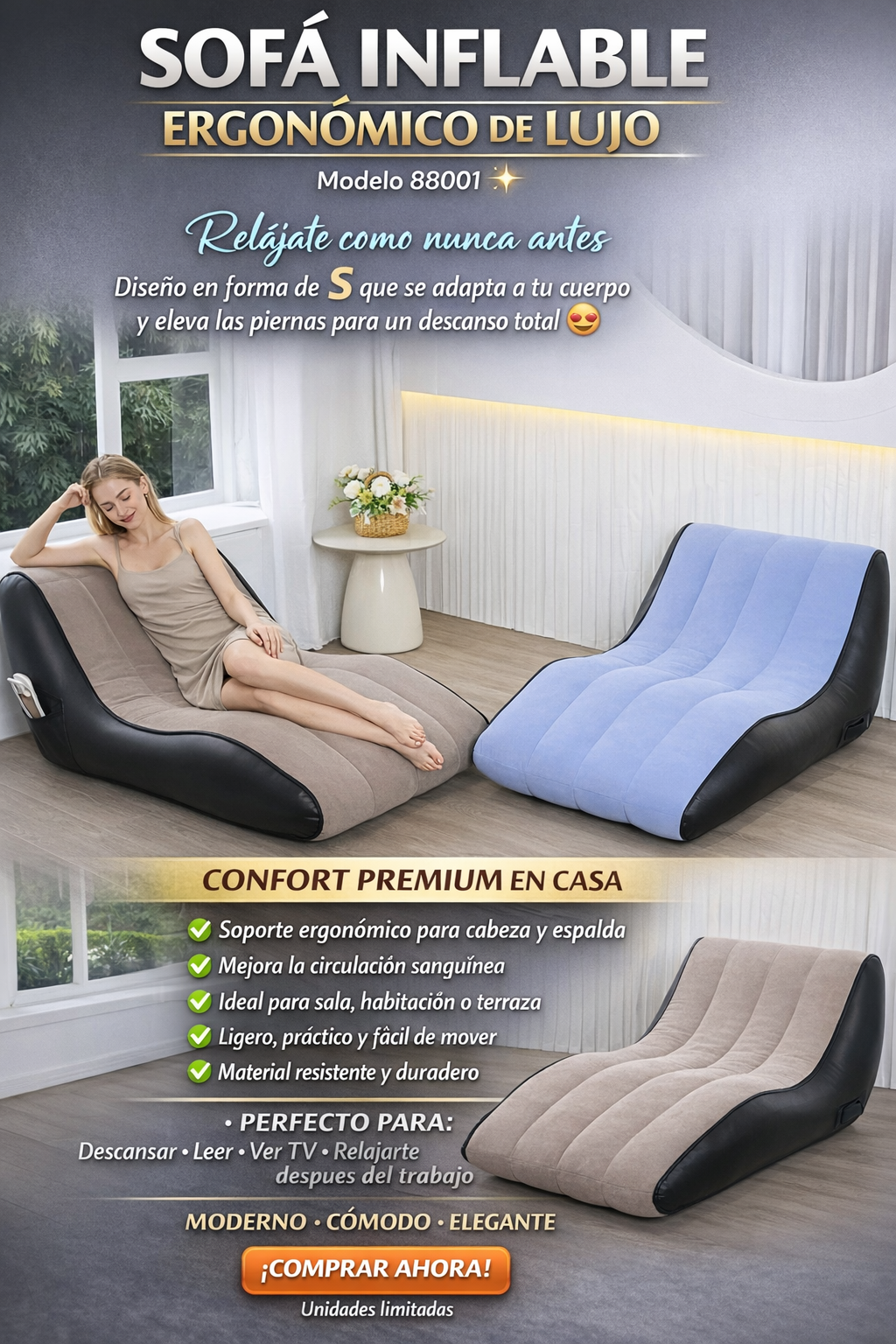SOFÁ INFLABLE ERGONÓMICO DE LUJO