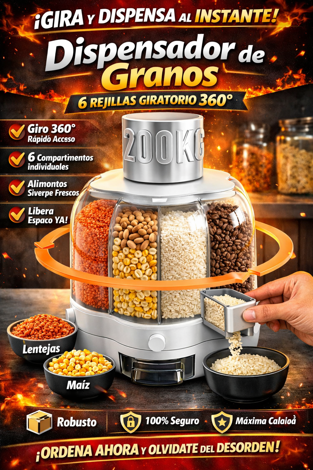 Dispensador de Granos Redondo – 6 Rejillas Giratorias