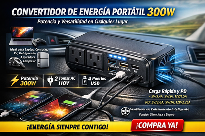 CONVERTIDOR DE ENERGÍA PORTÁTIL 300W