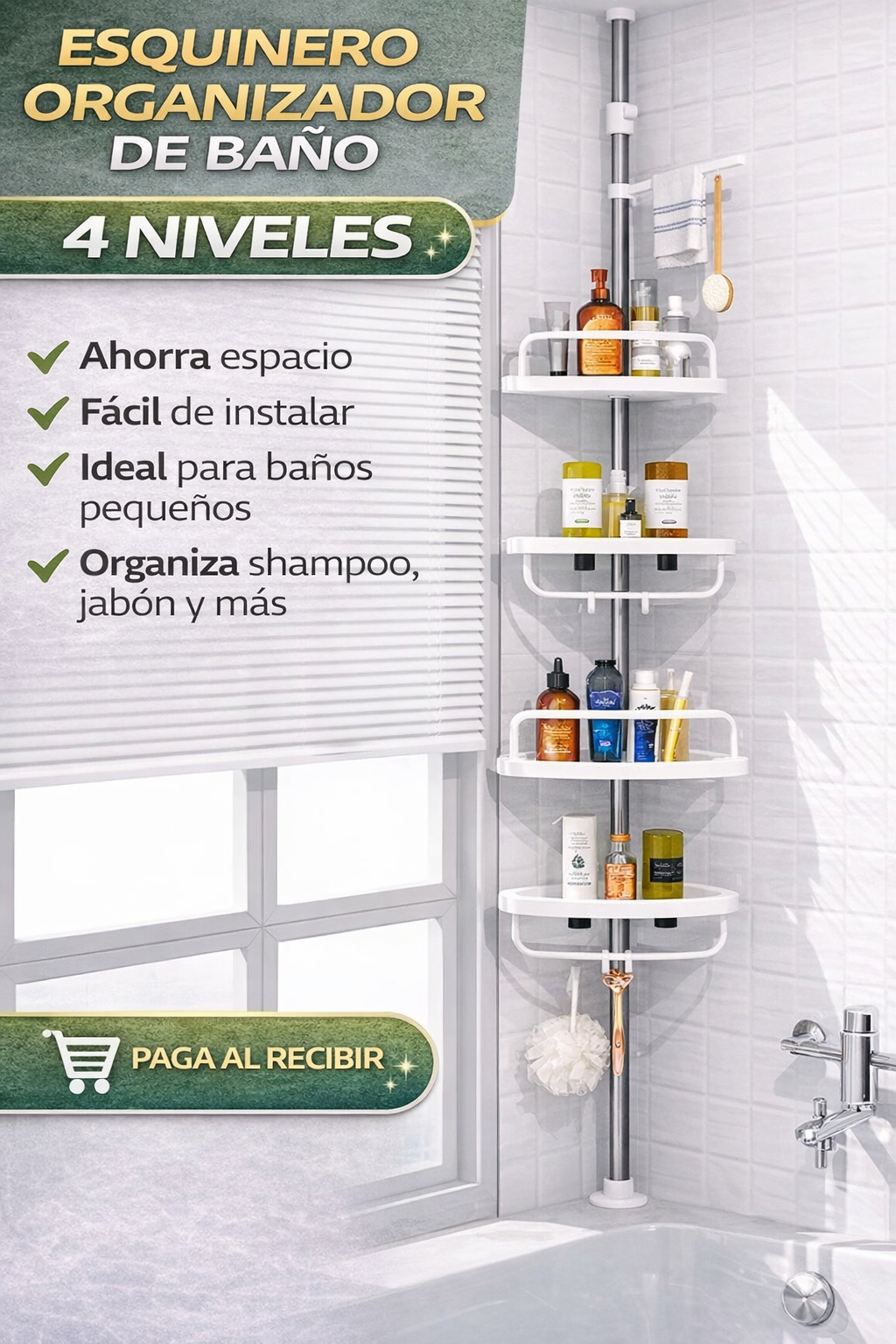 ESQUINERO ORGANIZADOR DE BAÑO 4 NIVELES