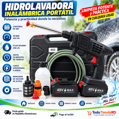 Hidrolavadora inalámbrica portátil 48V con 2 baterías