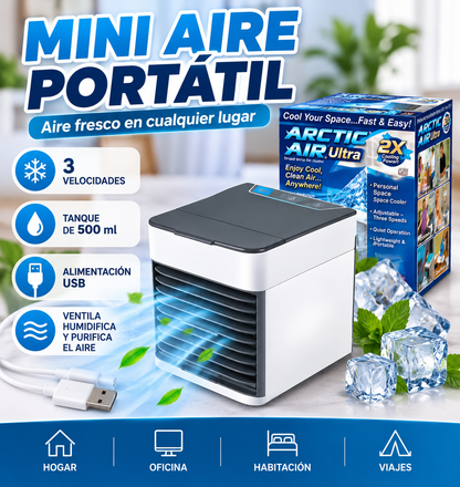 Mini Aire Portátil 3 en 1 – Enfriador y Humidificador Personal
