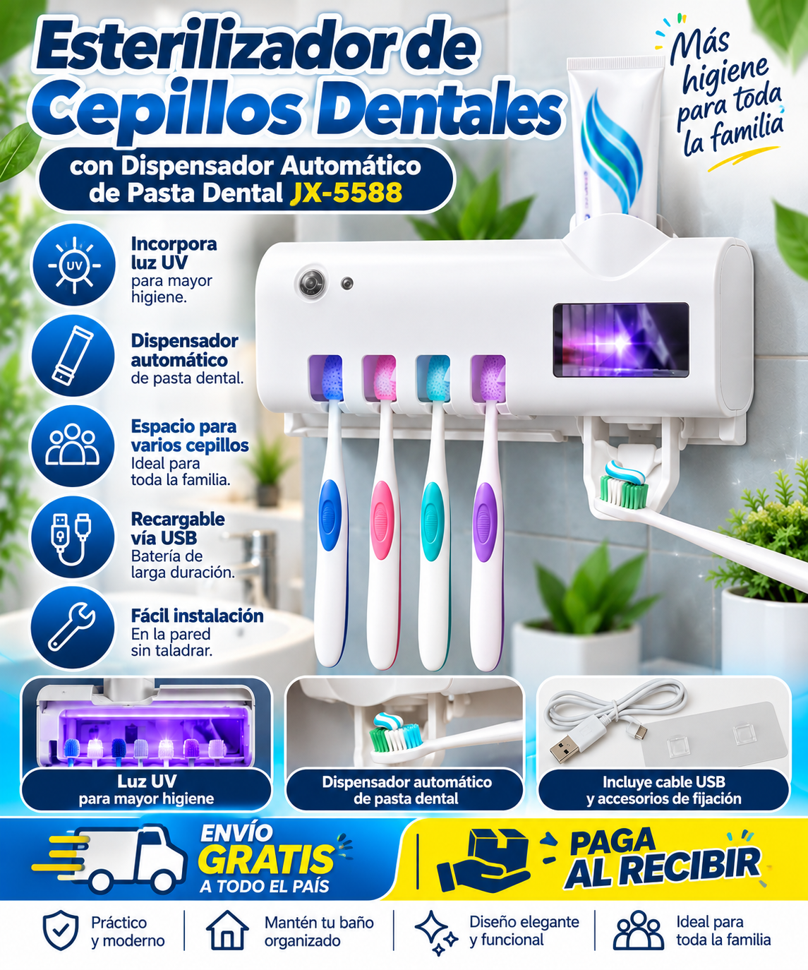 Esterilizador UV de Cepillos Dentales con Dispensador Automático de Pasta